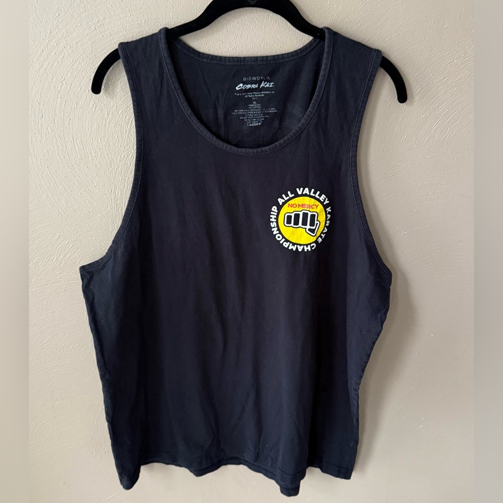 Bioworld Karate Kid Cobra Kai Black Tank Muscle Top with Yellow Fist Logo